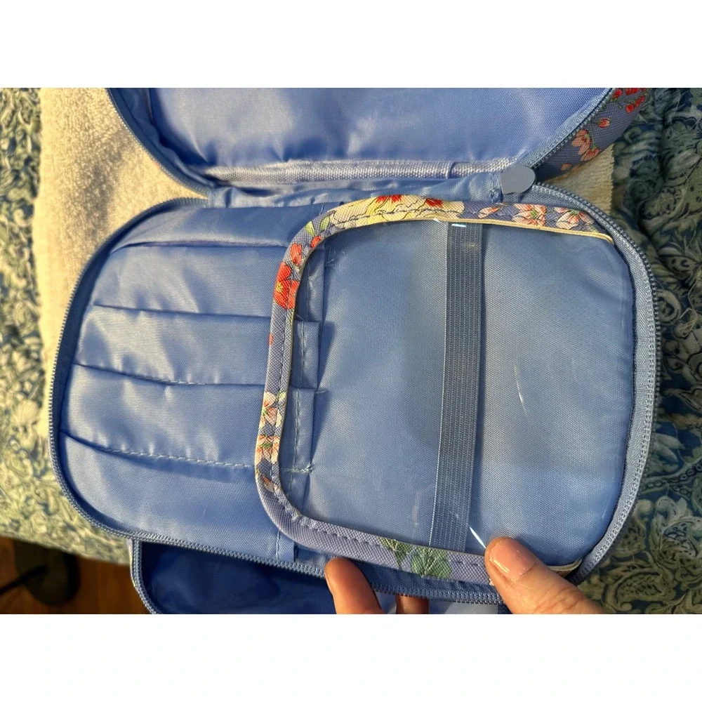 Yumi Kim Floral Makeup Bag Blue Double Tiered Travel Cosmetic Vanity Case